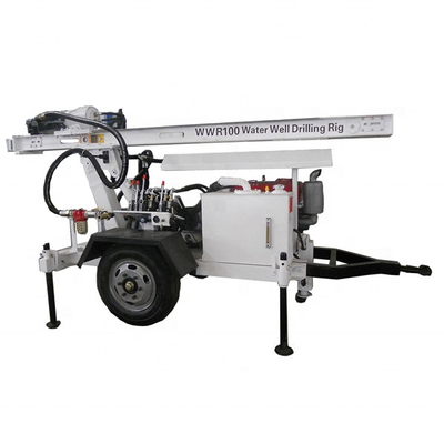 Building Material Stores Factory Small Two Wheels Type Water Well Hydraulic Rotary Drilling Rig Machine WWR100